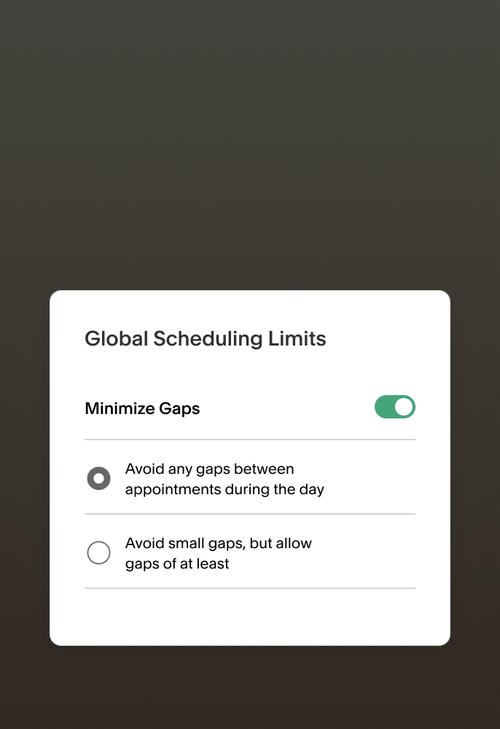 Calendar settings allowing a merchant to select what type of scheduling limits their prefer for their booking.