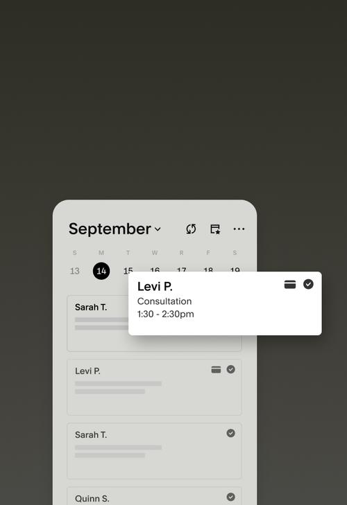 Mobile calendar view showing upcoming appointments and client information.
